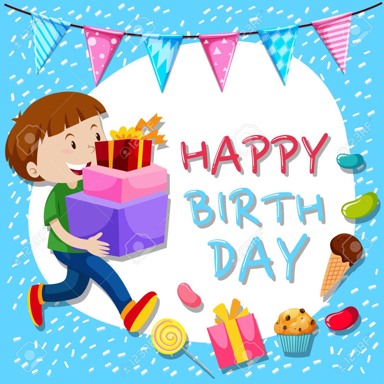 birthday card template with boy and presents illustration boy birthday card template