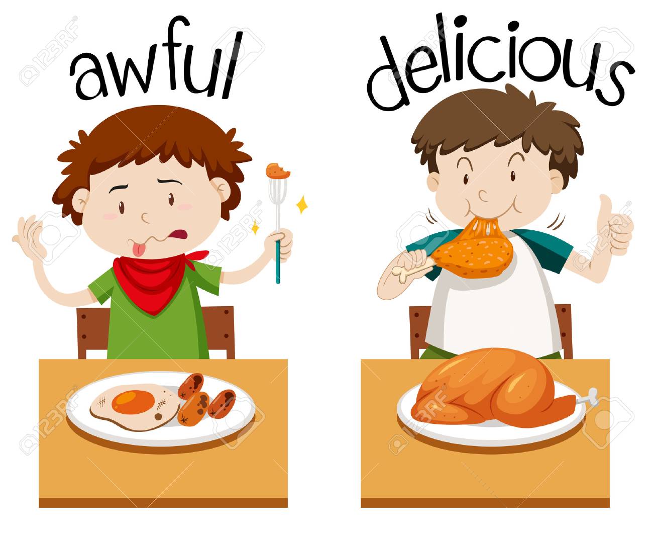 Opposite Words For Awful And Delicious Illustration Royalty Free SVG,  Cliparts, Vectors, and Stock Illustration. Image 80926511., image size:1300x1064