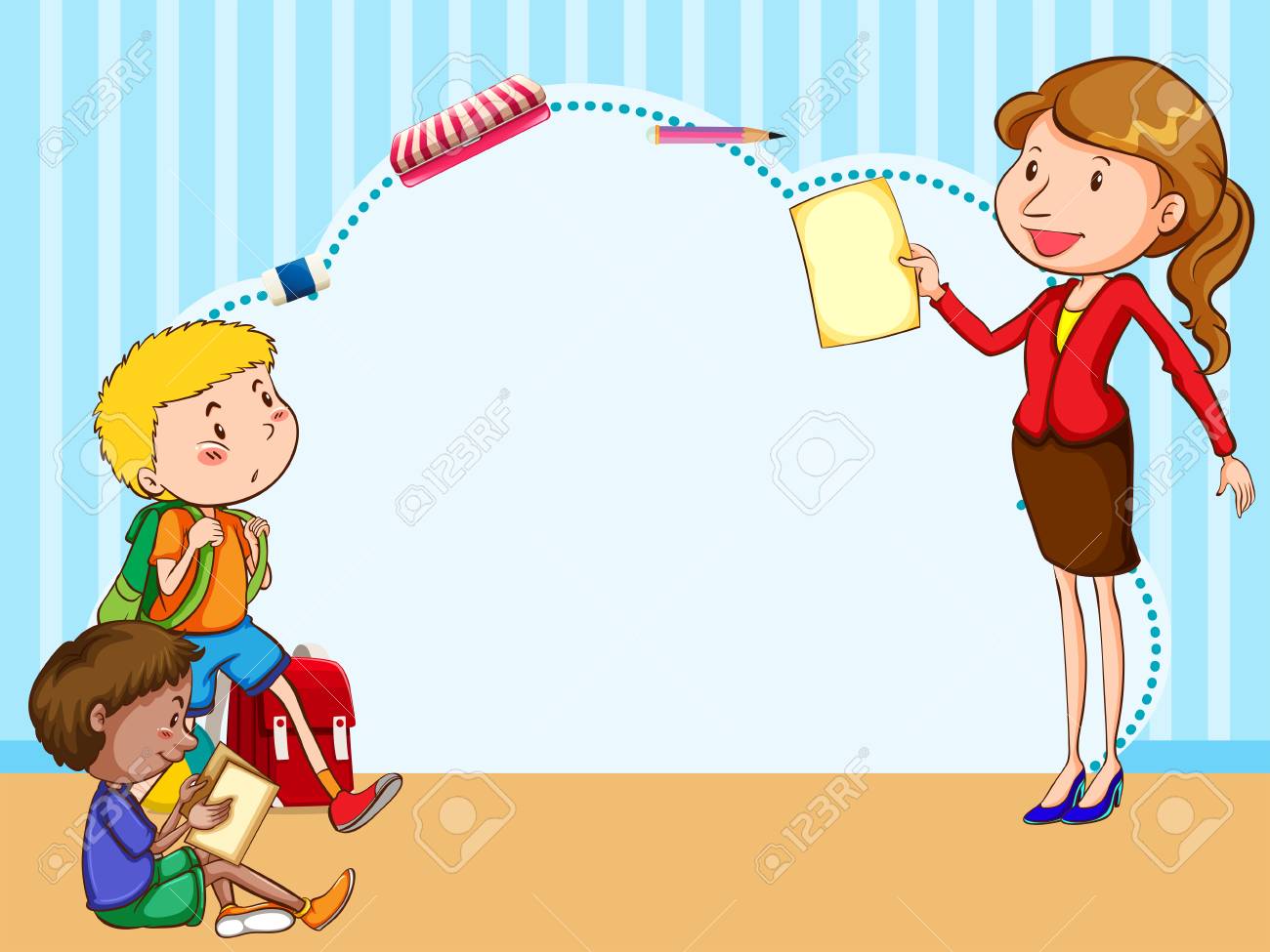 border template with kids and teacher illustration royalty free