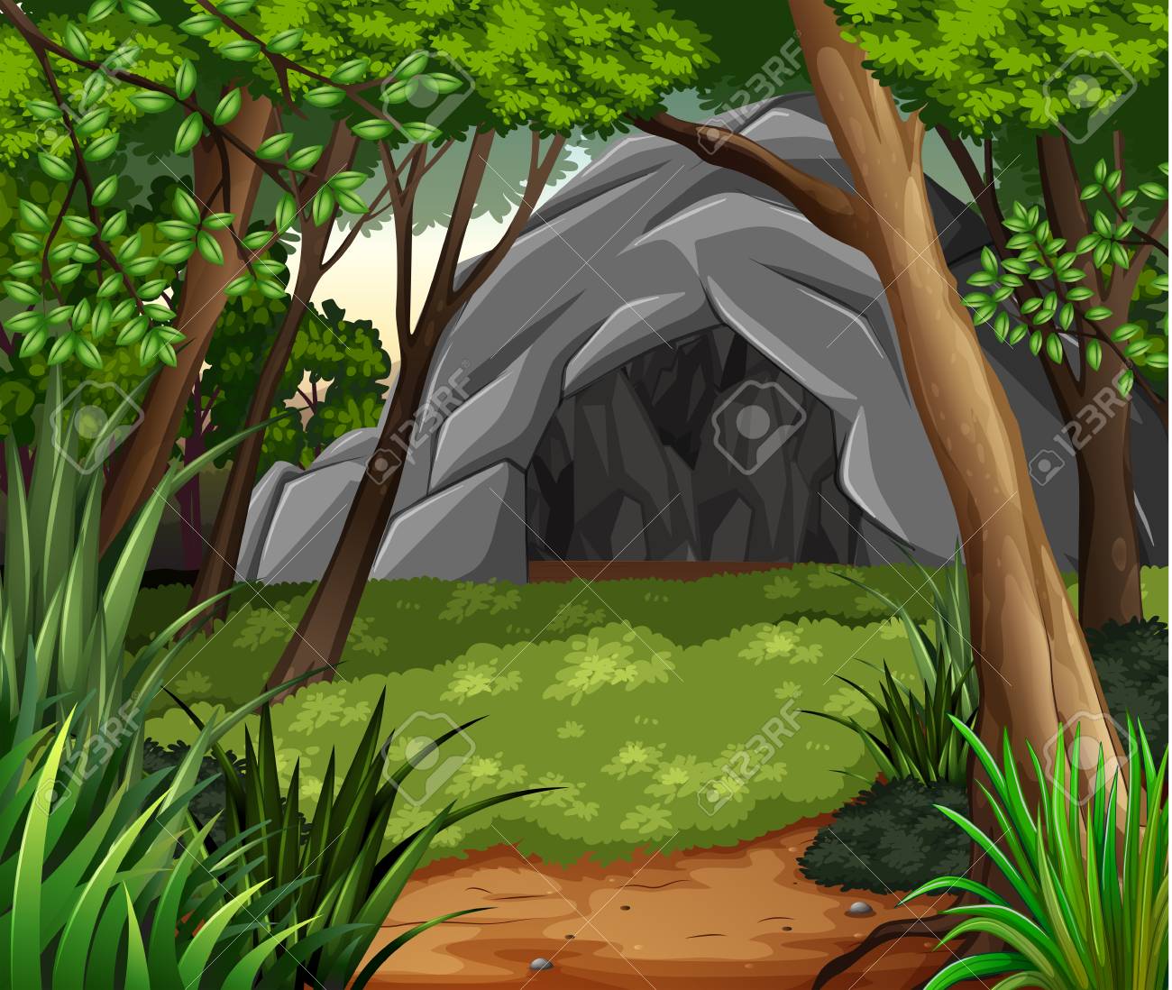 A Background scene with cave in forest illustration - 96117066 A Background scene with cave in forest illustration - 96117066