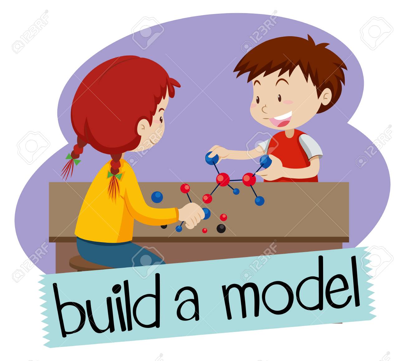 word card for build a model with two students building models word models