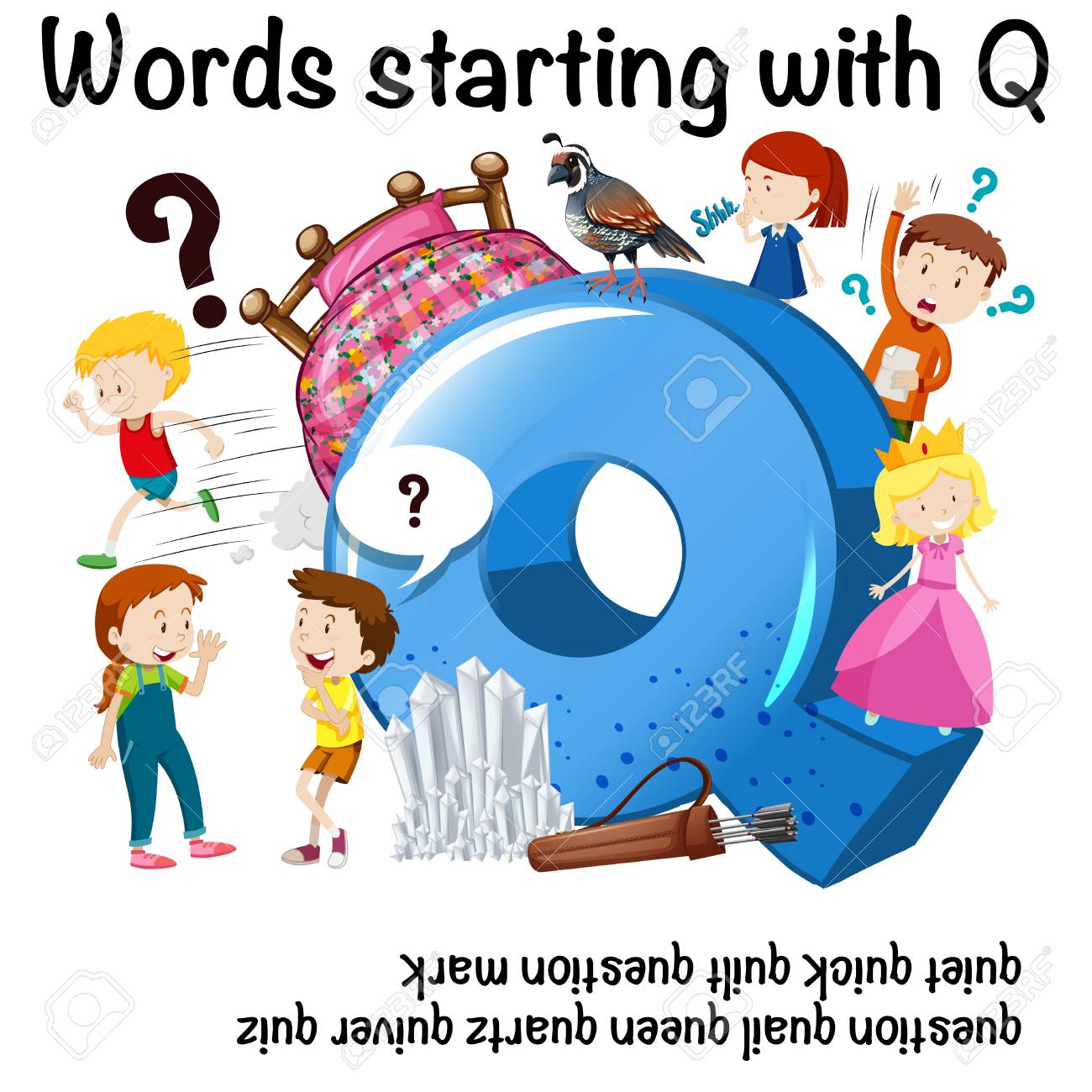 education poster for words starting with q vector illustration