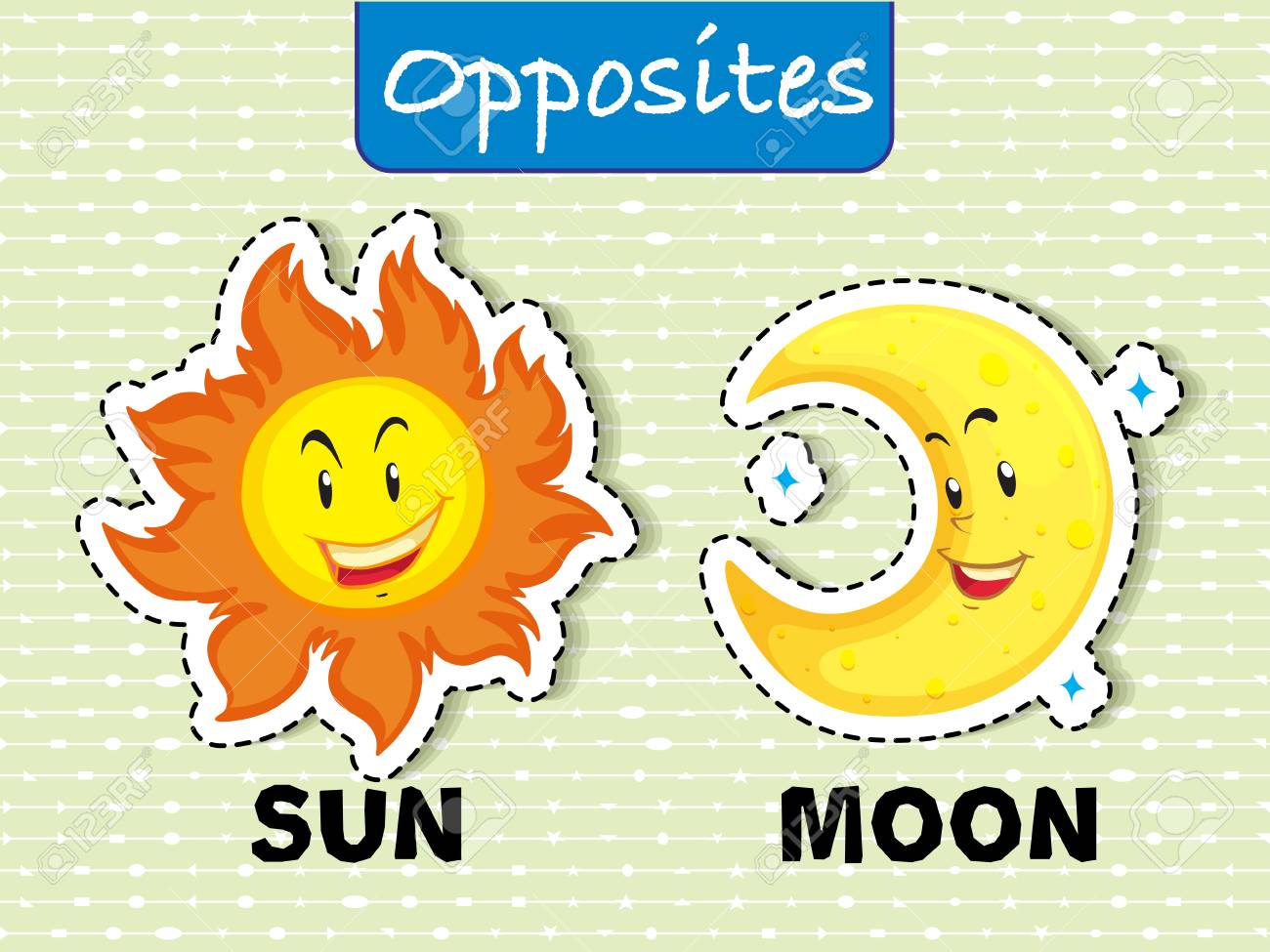 opposite word card for sun and moon vector illustration royalty sun word