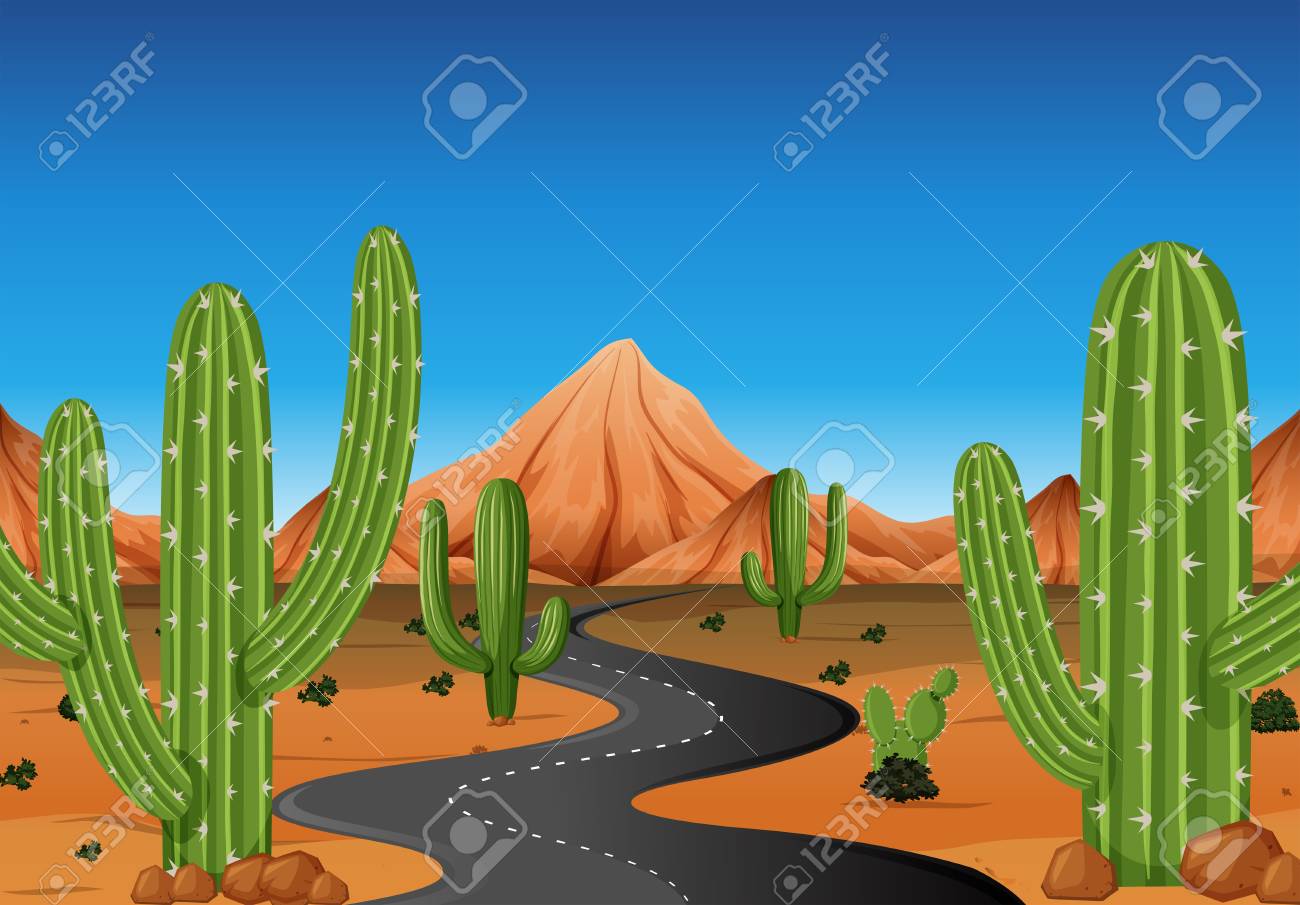 西部の土地イラストに道路を持つ背景シーンのイラスト素材 ベクタ Image