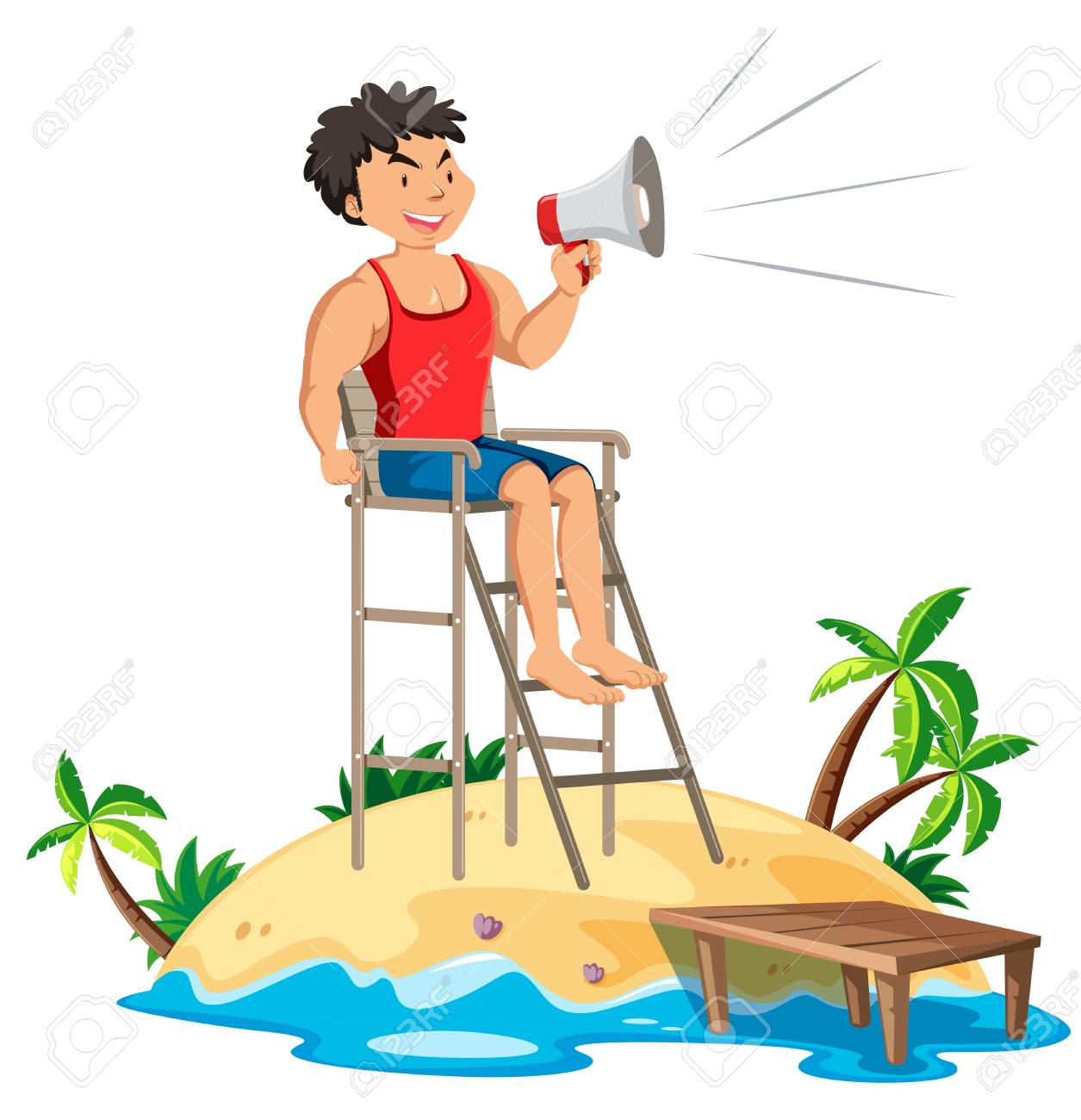 This is a clipart image of a lifeguard who is monitoring the pools