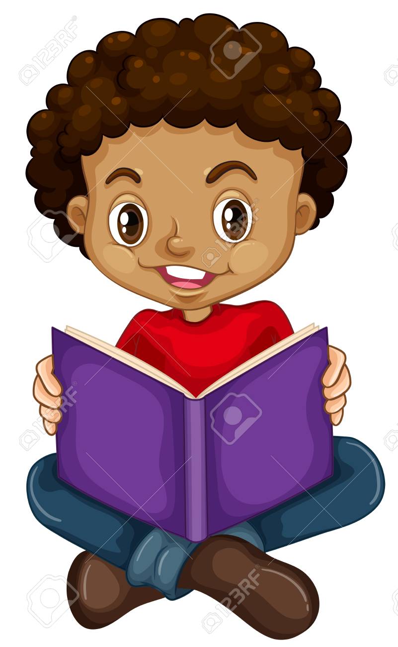 Young boy reading a book illustration - 111830311 Young boy reading a book illustration - 111830311