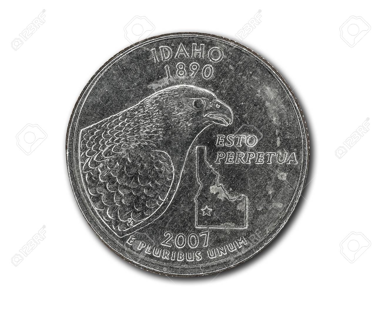 경로 개요와 화이트 미국 아이다 호 분기 달러 동전 로열티 무료 사진, 그림, 이미지 그리고 스톡포토그래피. Image 26499435