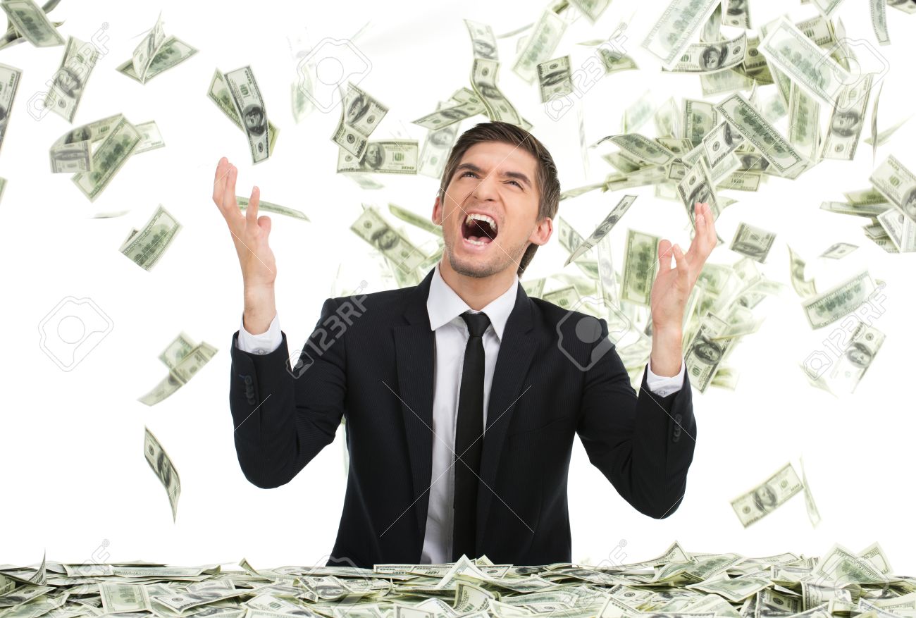 Business Man Throwing Dollar Bills And Yelling. Young Businessman - 1300x877 - jpeg Office Money