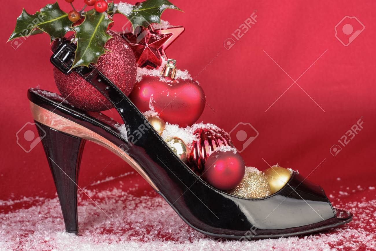 High Heel Shoes With Christmas Decorations Stock Photo Picture