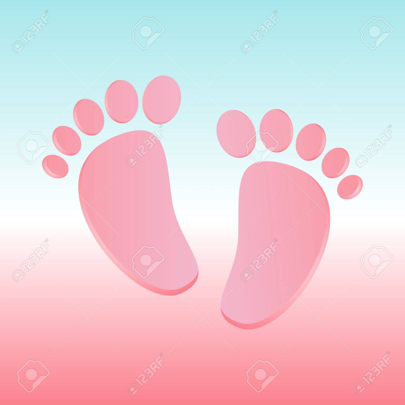 Baby Shower Tarjeta De Invitacion Con Los Pies Del Bebe Rosa Y Azul Ilustraciones Vectoriales Clip Art Vectorizado Libre De Derechos Image