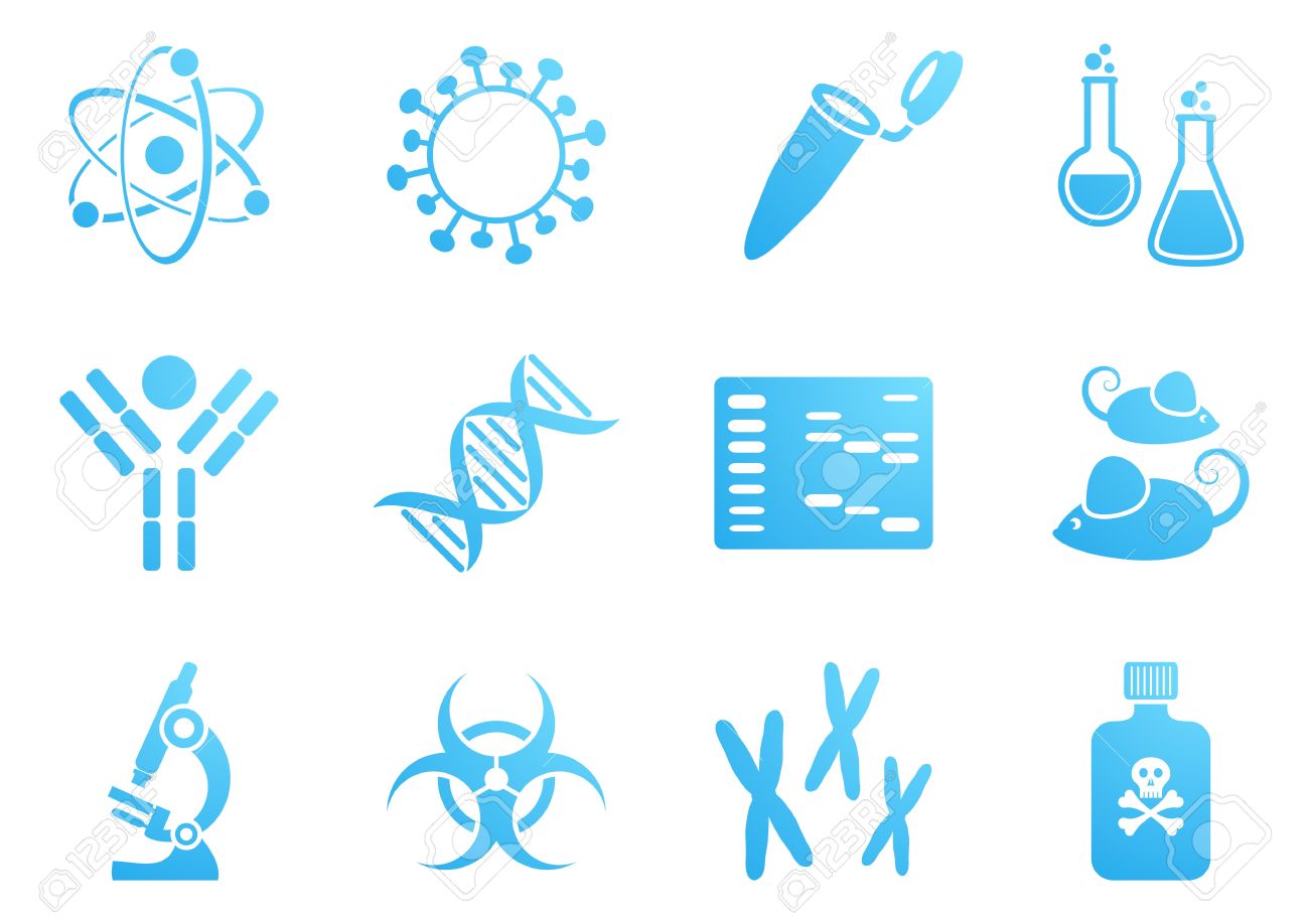 set of blue modern molecular biology science icons royalty free