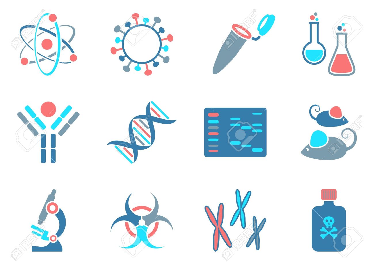 modern molecular biology science icons collection four colors