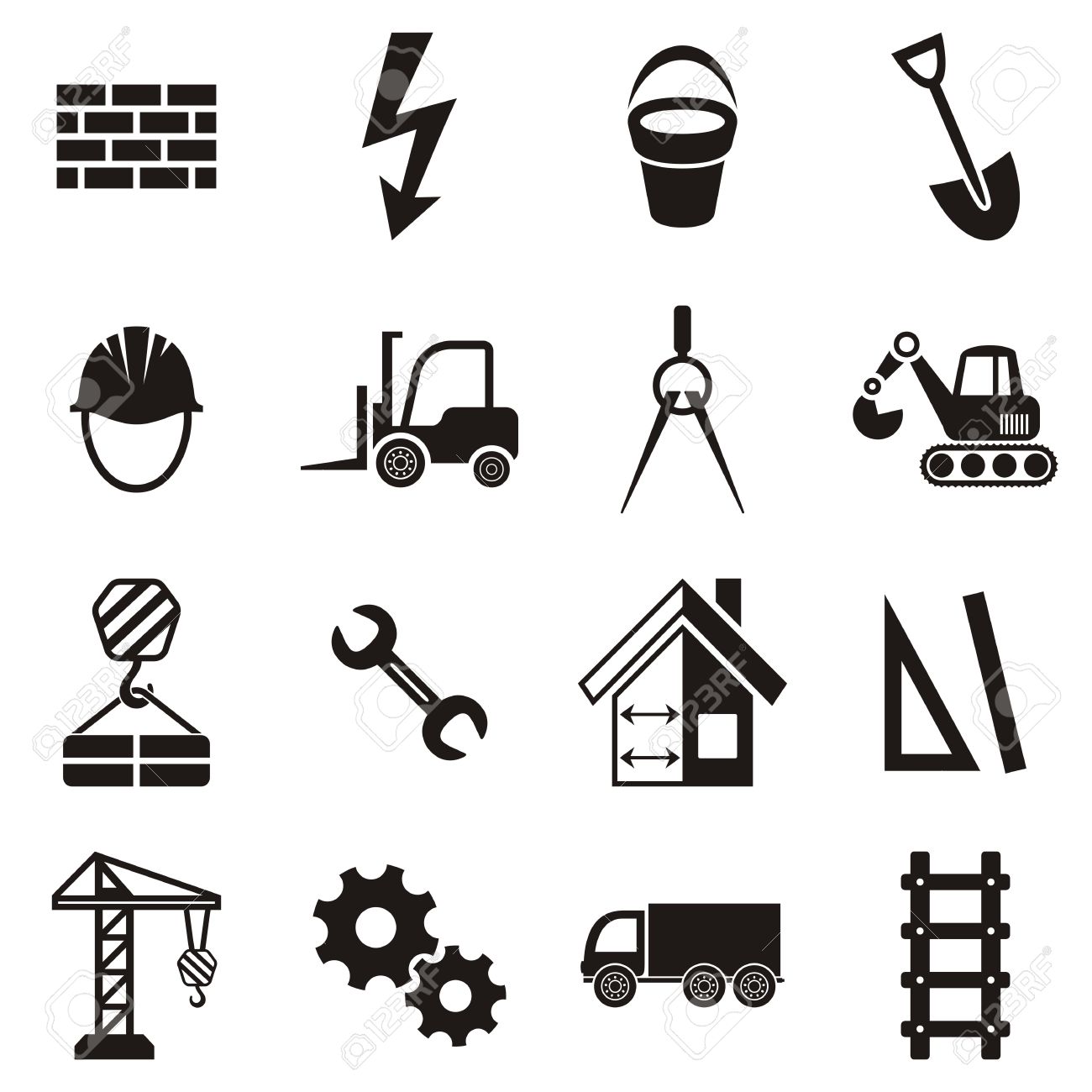 black vector abstract construction icons on white background construction icon