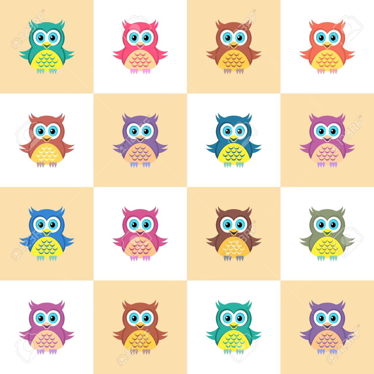 フクロウでかわいいカラフルな簡単なシームレス パターン のイラスト素材 ベクタ Image