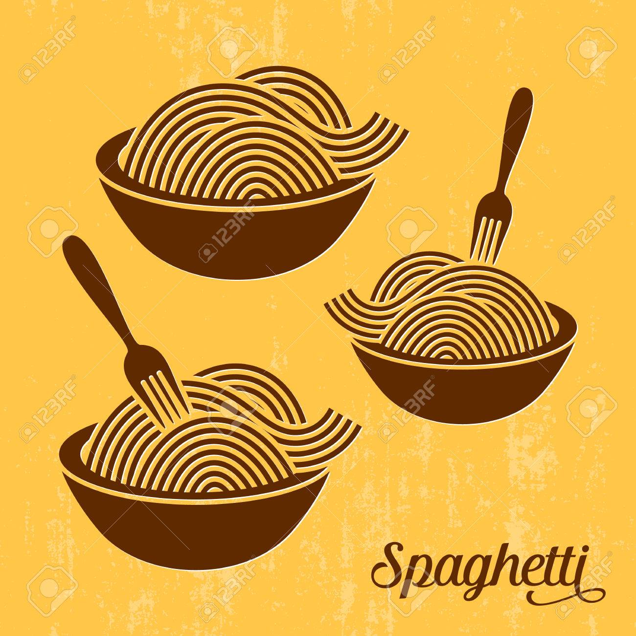 スパゲティやラーメン フォーク レトロなベクトルのアイコンのイラスト素材 ベクタ Image