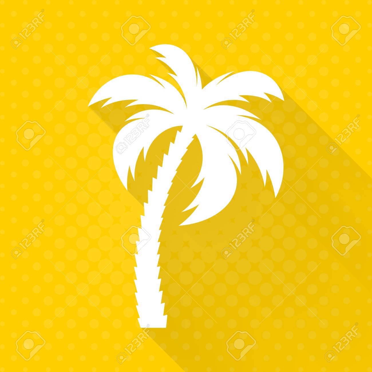 white vector palm tree flat icon yellow background royalty free
