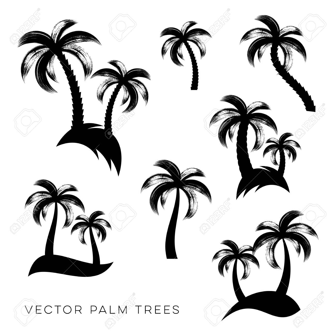 Diseño De Trazo De Pincel De Palmeras Vector Negro Ilustraciones 