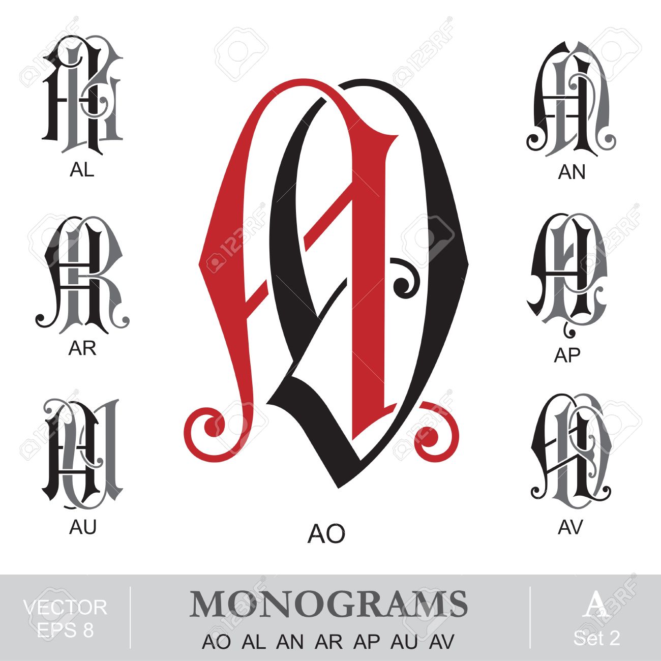 vintage monograms ao al an ar ap au av royalty free cliparts ar ap