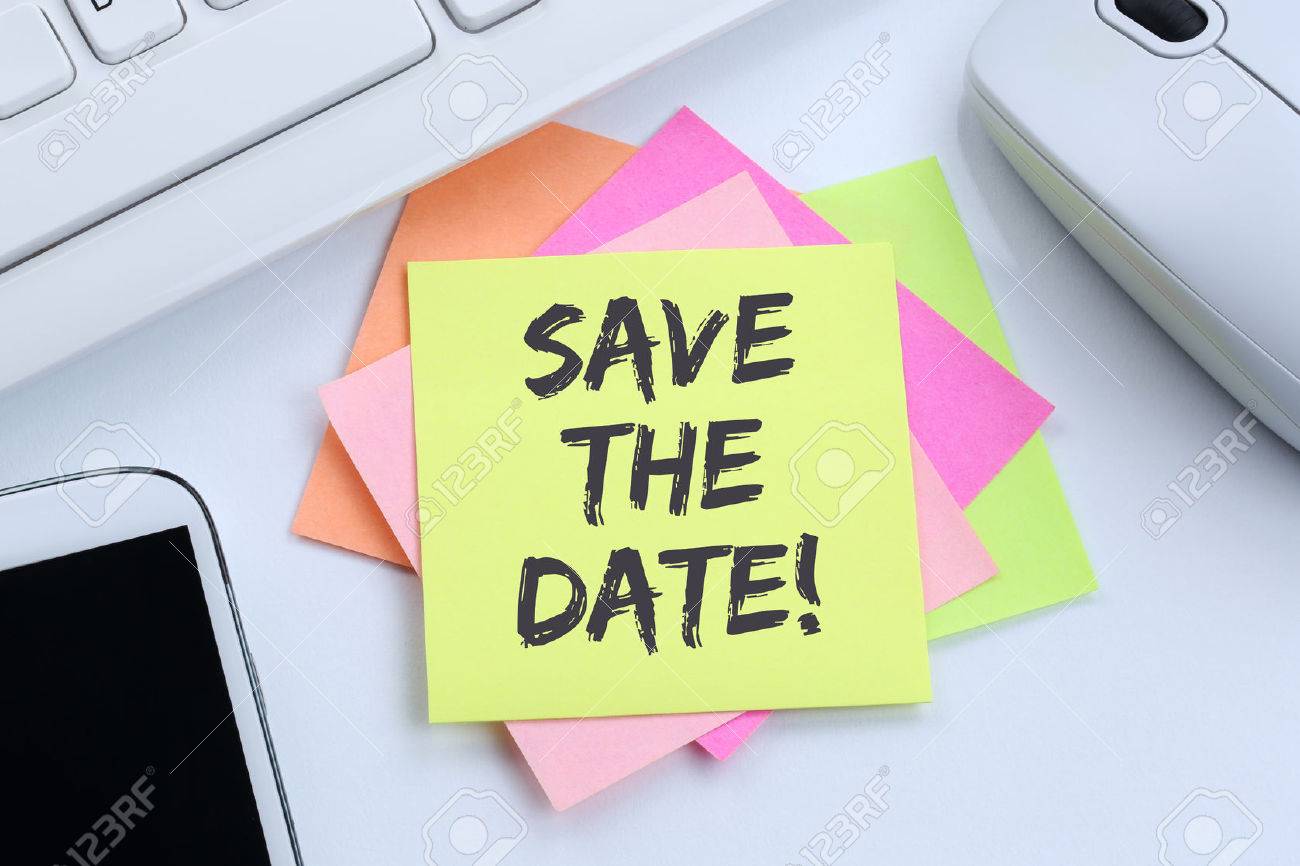 save the date invitation message information desk computer keyboard stock photo