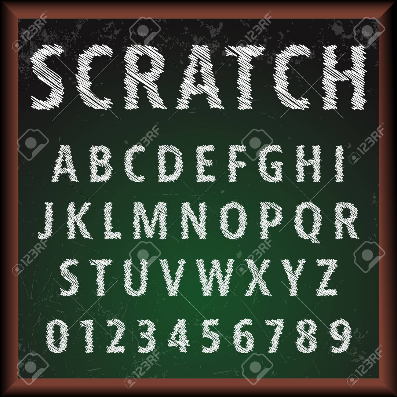 alphabet font template set of letters and numbers scratch design