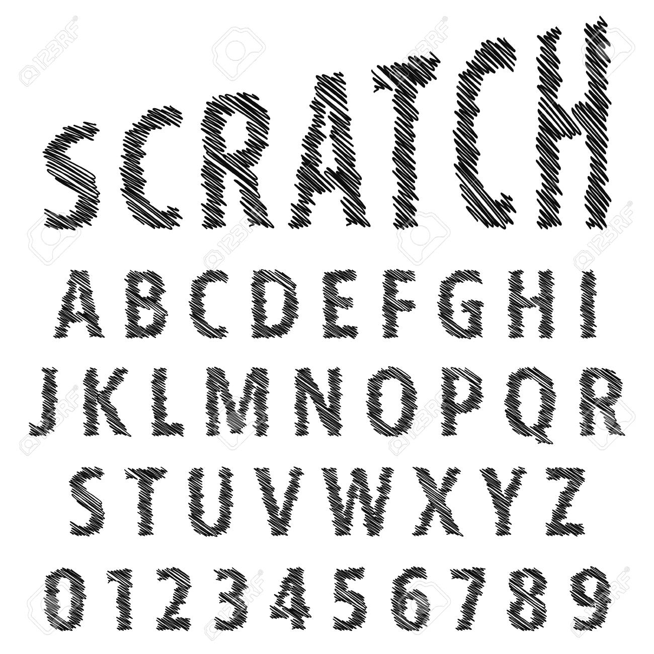 sketch alphabet font template set of letters and numbers scratch