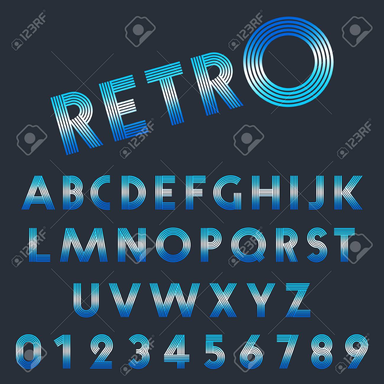 retro light font template set of letters and numbers line design line design template