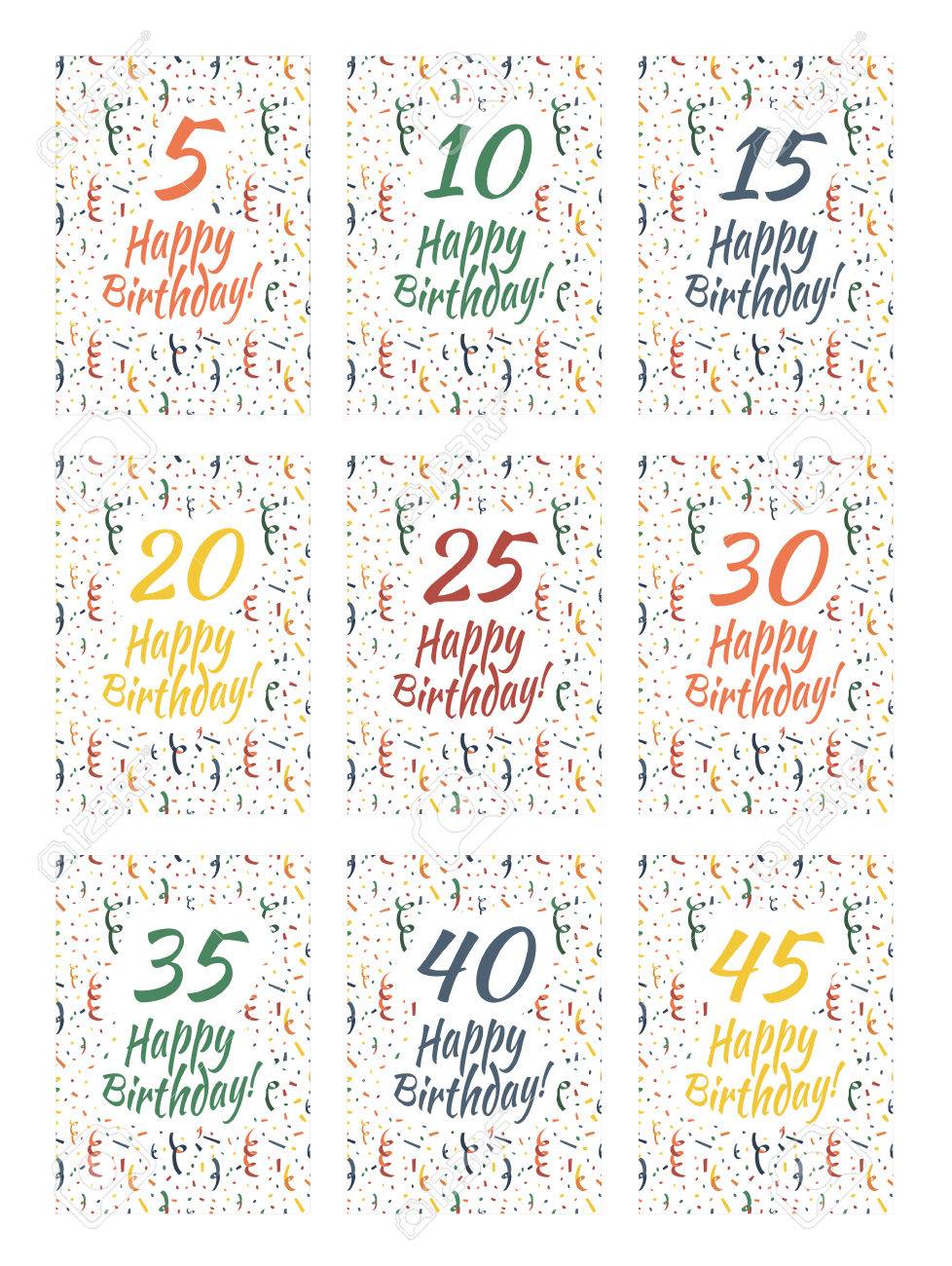 set of happy birthday card covers for anniversary royalty free