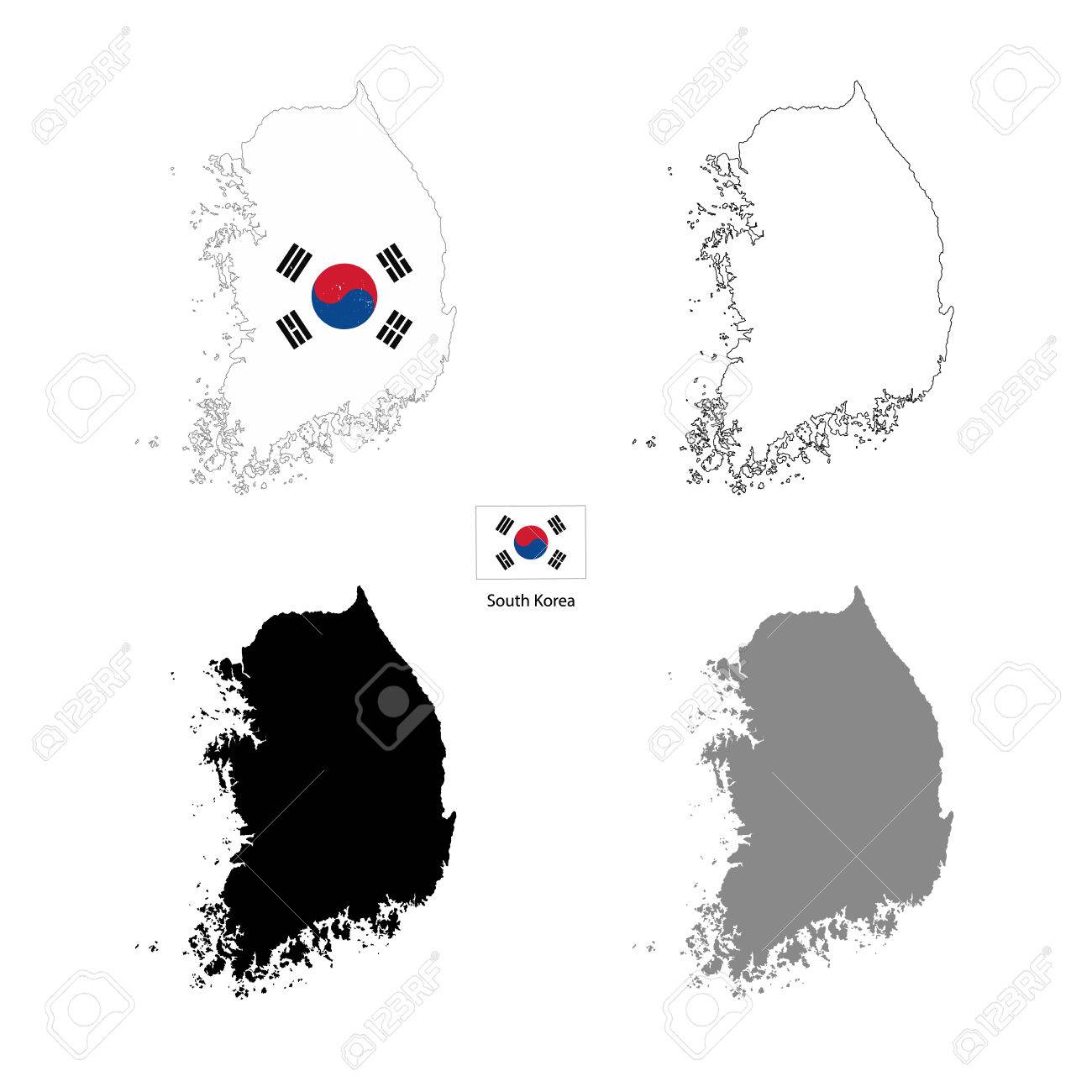 韓国国黒シルエットの背景にフラグは 白で隔離とのイラスト素材 ベクタ Image