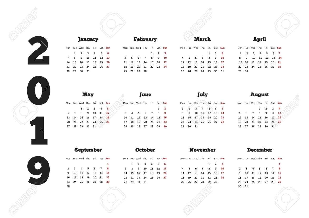 calendar on 2019 year with week starting from monday a4 horizontal monday start calendar 2019