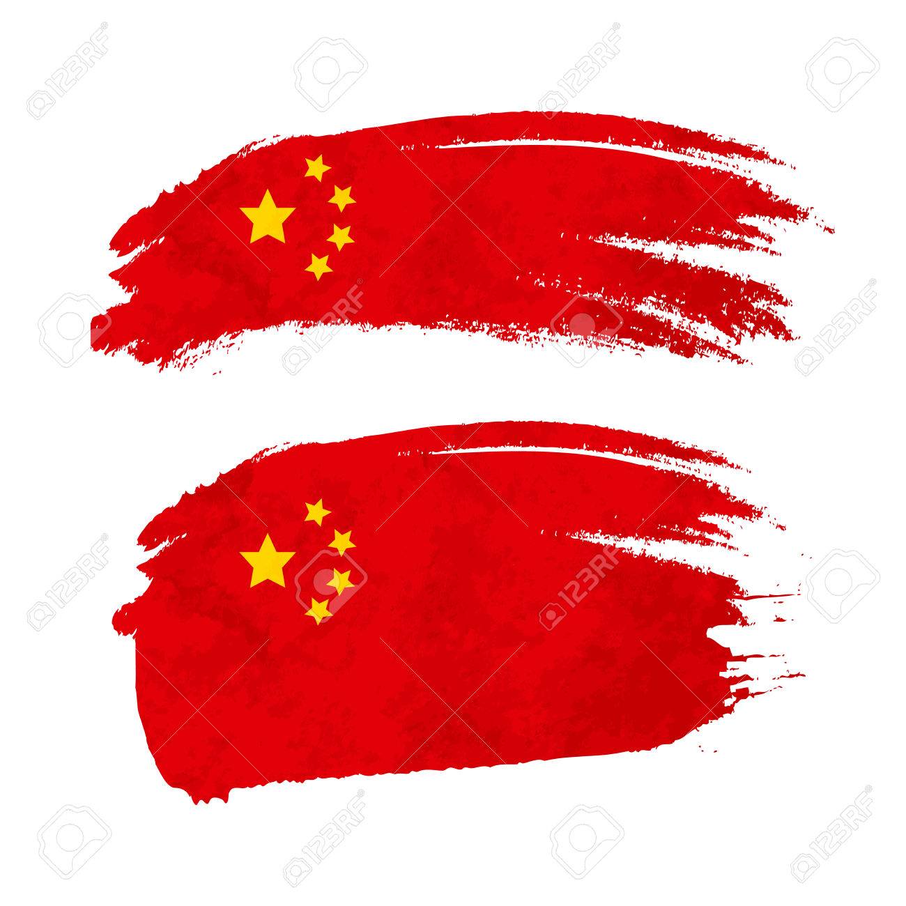 中国国旗の白で隔離とグランジ ブラシ ストローク のイラスト素材 ベクタ Image