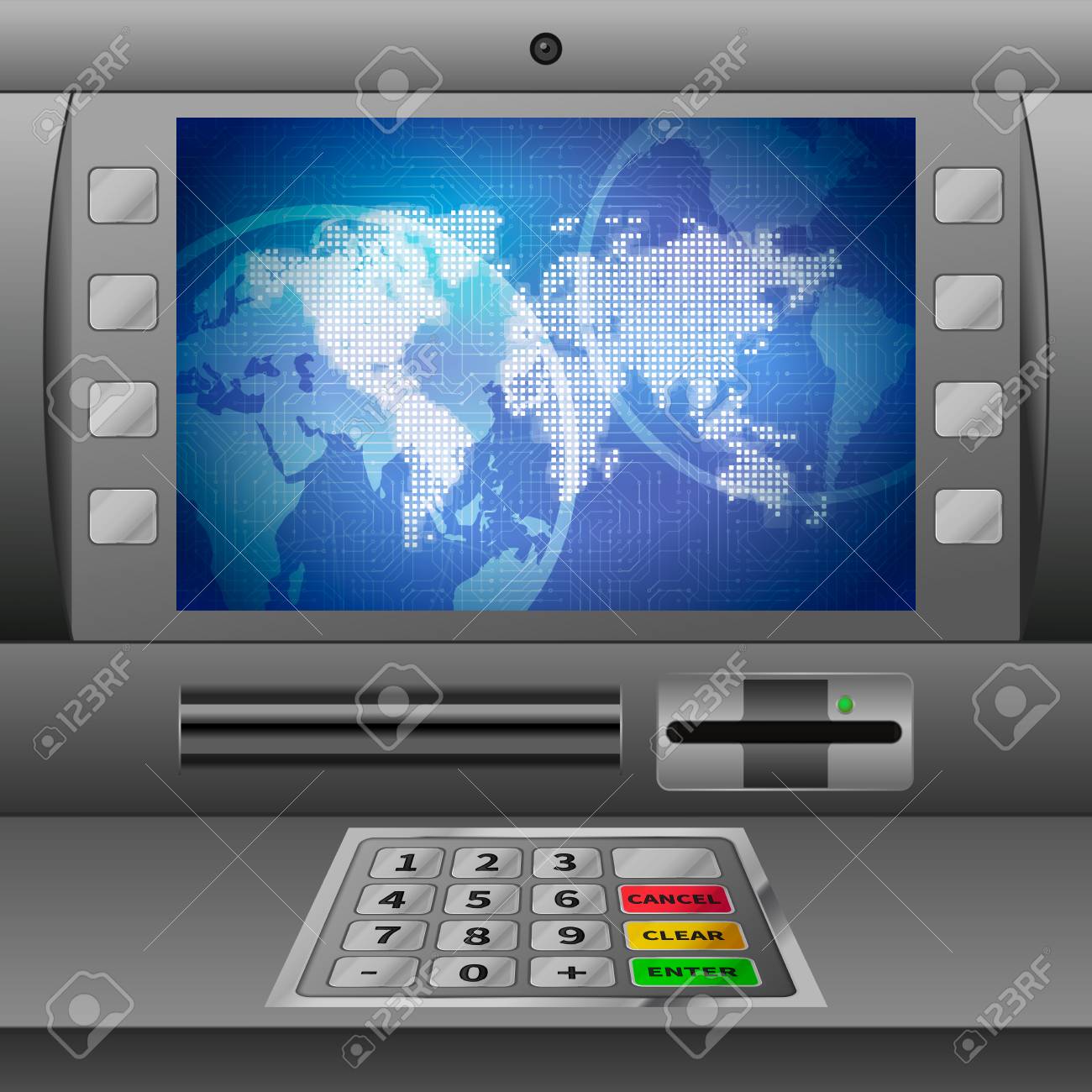 Realistic Atm Machine With Glossy Display And Keypad Royalty Free Cliparts Vectors And Stock Illustration Image 125903434