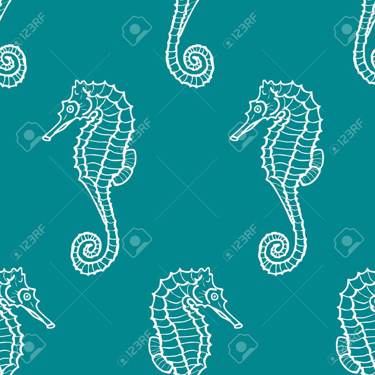 vector seamless pattern or seahorse contour hippocampus background seahorse pattern