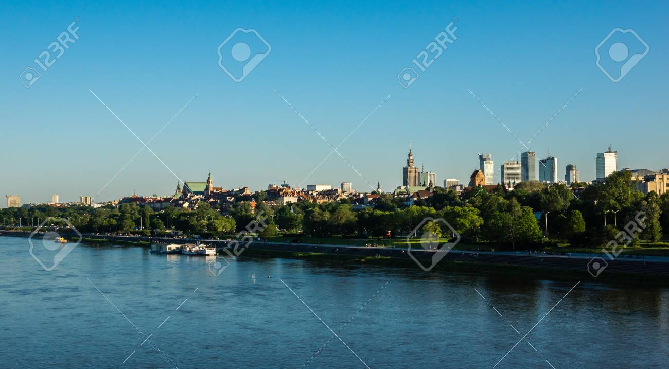 panorama of warsaw city over vistula river poland stock photo vistula river
