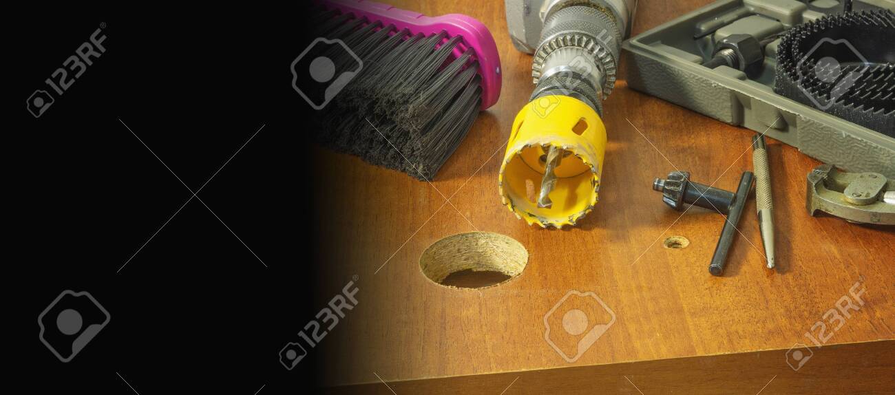 Hole Saw For Wood And Hole Cut By It Stock Photo Picture And Royalty Free Image Image 148349320