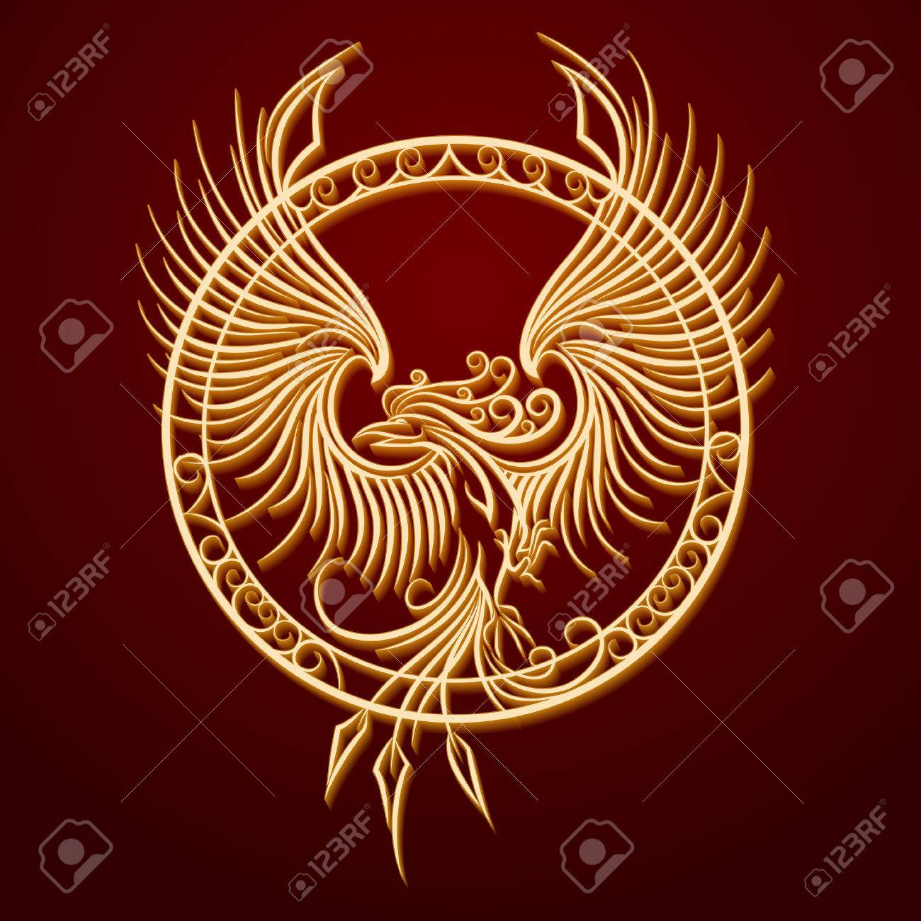 phoenix bird with rising wings in a circle ancient symbol of