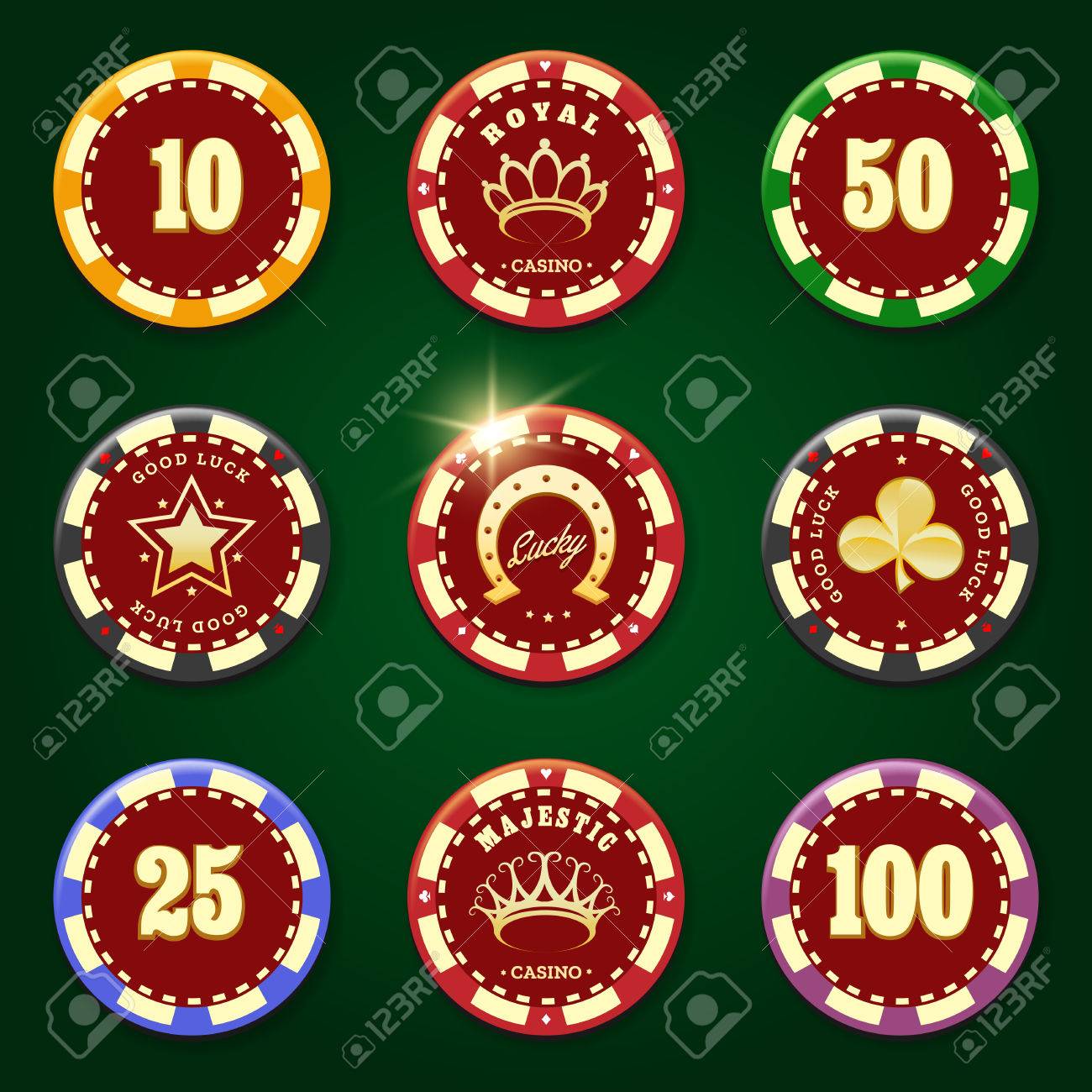 ポーカー チップのエンブレム セット。カジノ ギャンブル ゲーム Id  の考え方や火かき棒クラブのロゴのデザイン要素です。ベクトルの図。のイラスト素材・ベクター Image 83417382