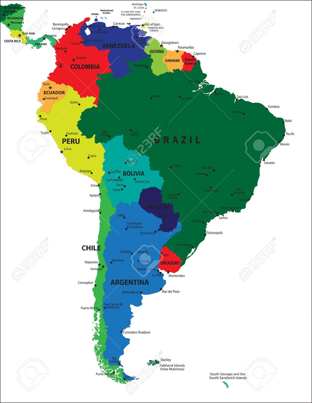 carte politique amérique du sud Amérique Du Sud Carte Politique Clip Art Libres De Droits 