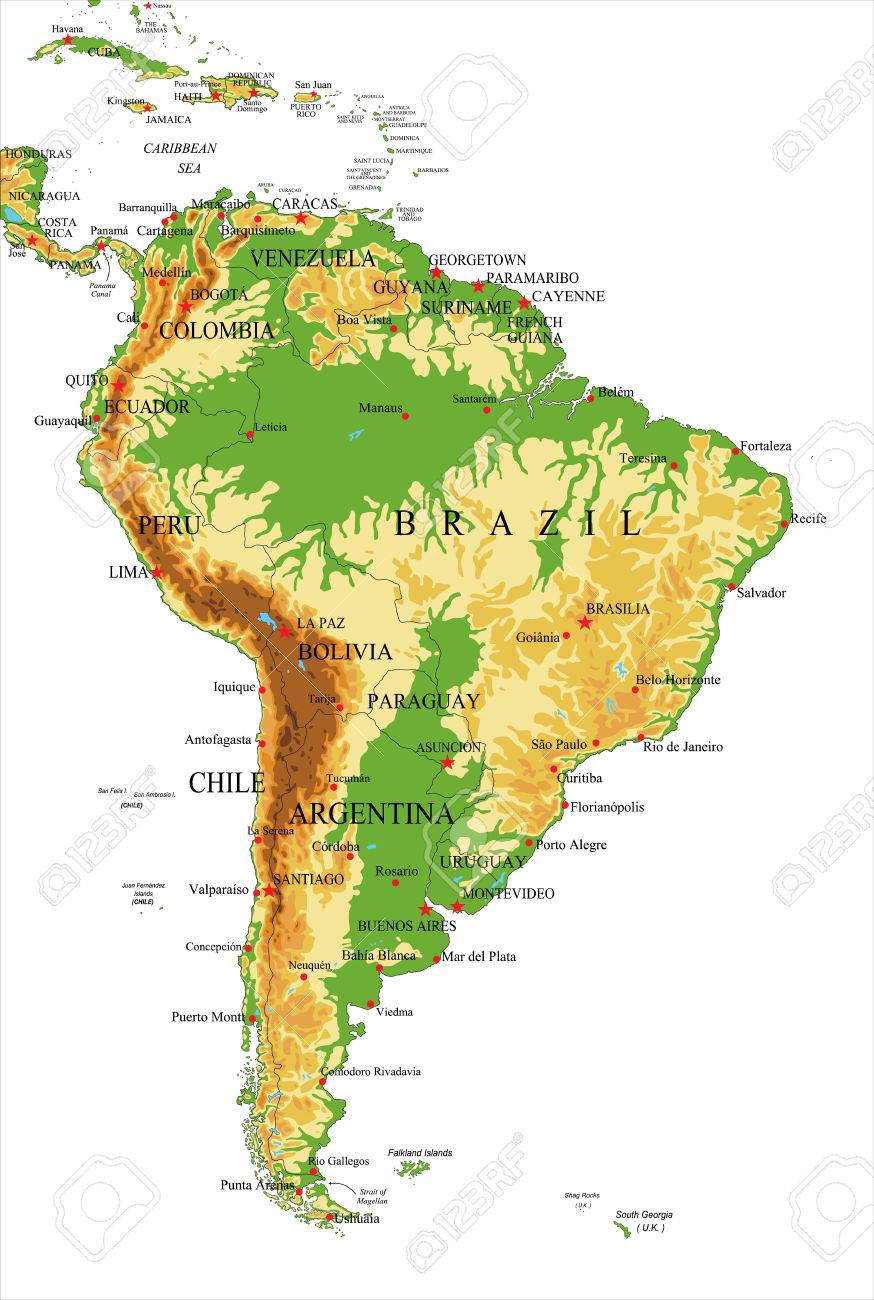 south america physical map