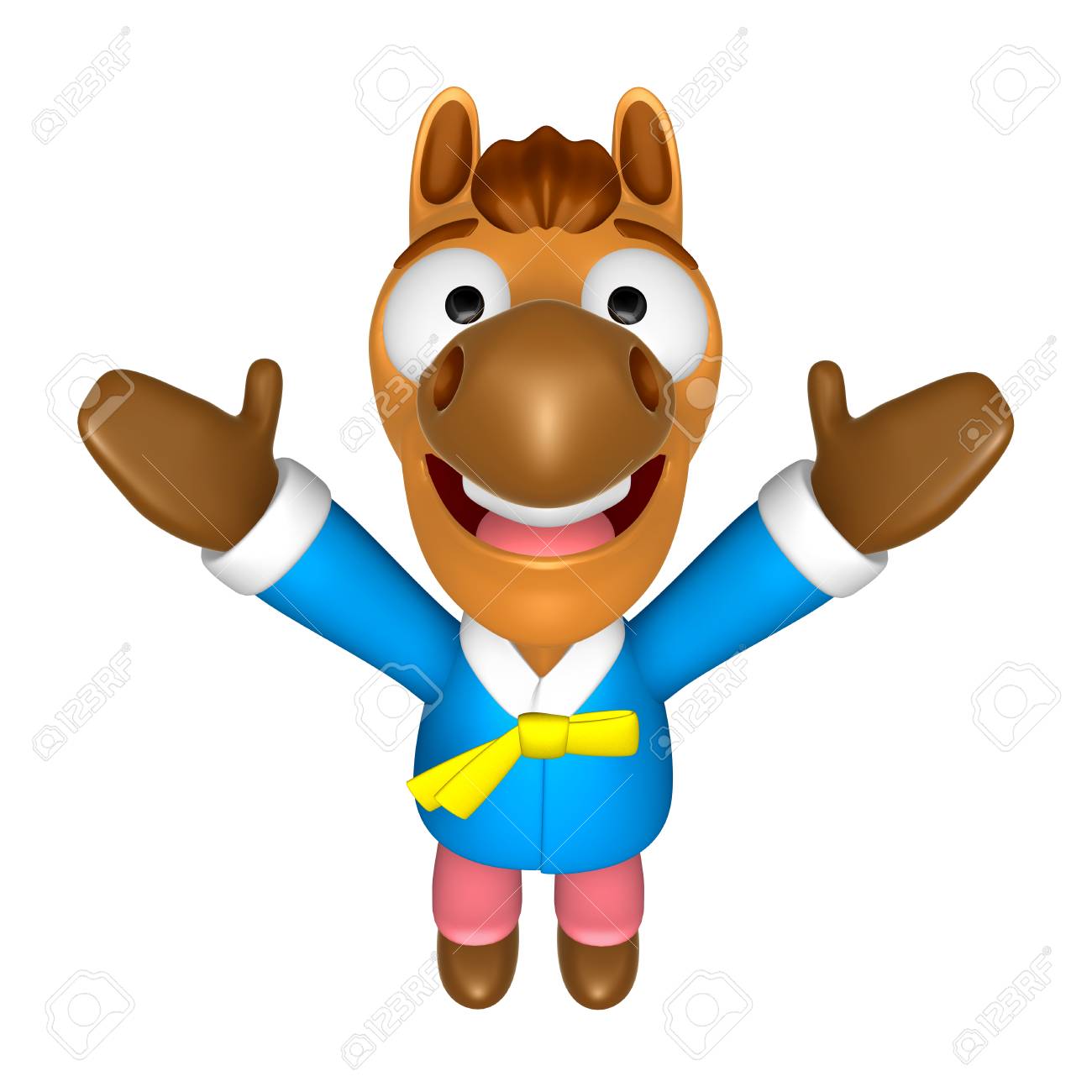 韓国伝統的な 3 D 馬マスコット両方の手でポイントの方向 3 D 動物キャラクターのデザインのシリーズ の写真素材 画像素材 Image 2106