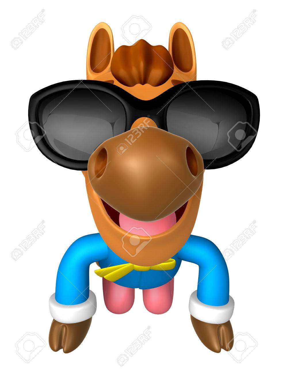 韓国伝統的なサングラスを着用 3 D 馬のマスコットは丁寧な挨拶 3 D 動物キャラクターのデザインのシリーズ の写真素材 画像素材 Image
