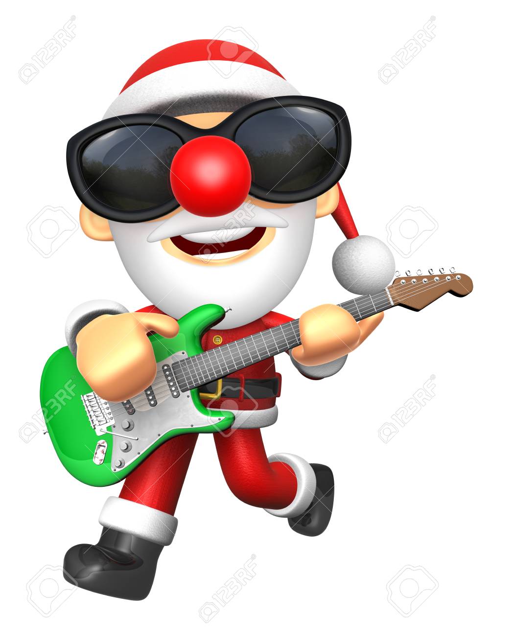 3 D サンタが緑のエレク トリック ギターを演奏します 3 D クリスマス キャラクター デザイン シリーズ の写真素材 画像素材 Image