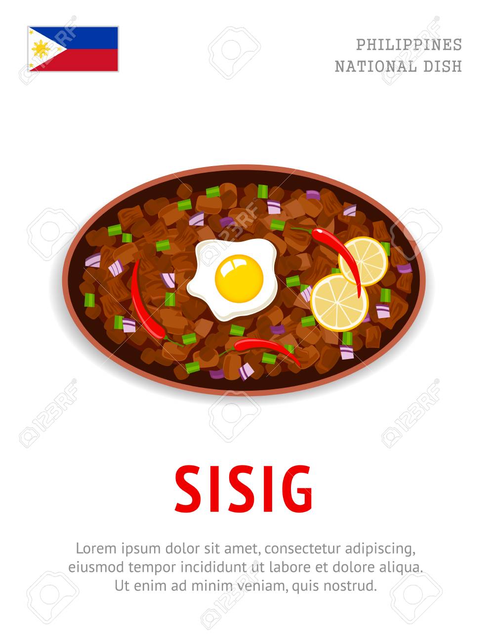 シシグ 国立フィリピン料理 上からの眺め ベクトルフラットイラスト のイラスト素材 ベクタ Image