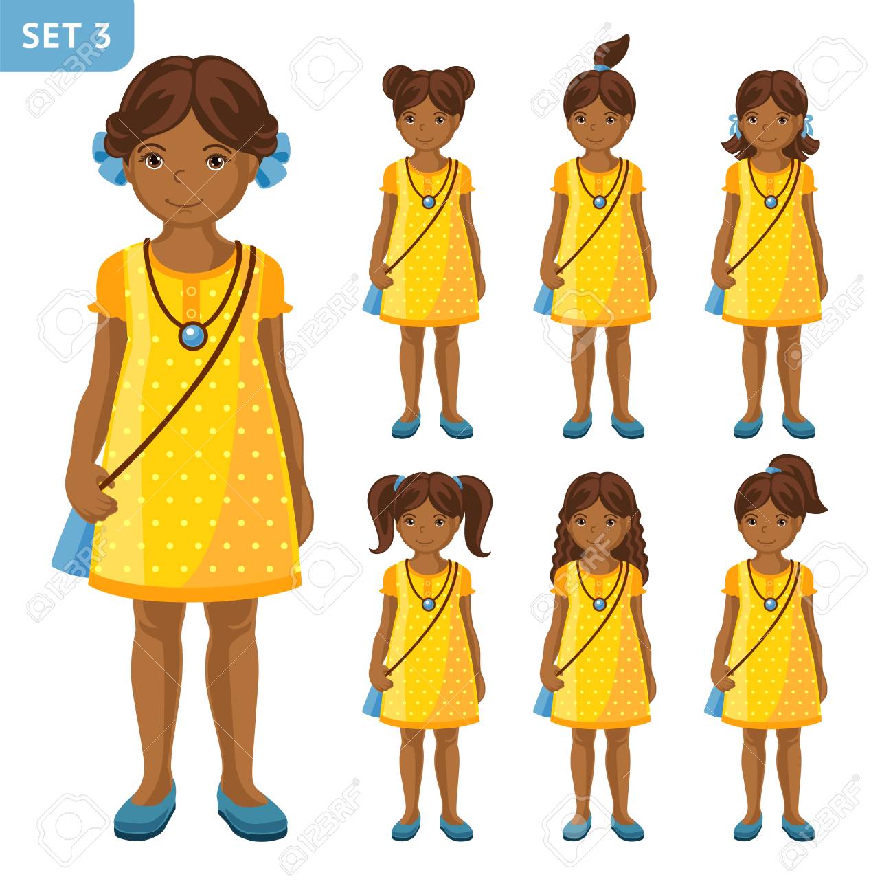 黄色のドレスで 異なるヘアスタイルを持つかわいいアフリカの小さな女の子のコレクション 漫画のキャラクター 全長の肖像画 ベクトルのイラスト のイラスト素材 ベクタ Image 黄色のドレスで 異なるヘアスタイルを持つかわいいアフリカの小さな女の子のコレクション 漫画のキャラクター 全長の肖像画 ベクトルのイラスト のイラスト素材 ベクタ Image