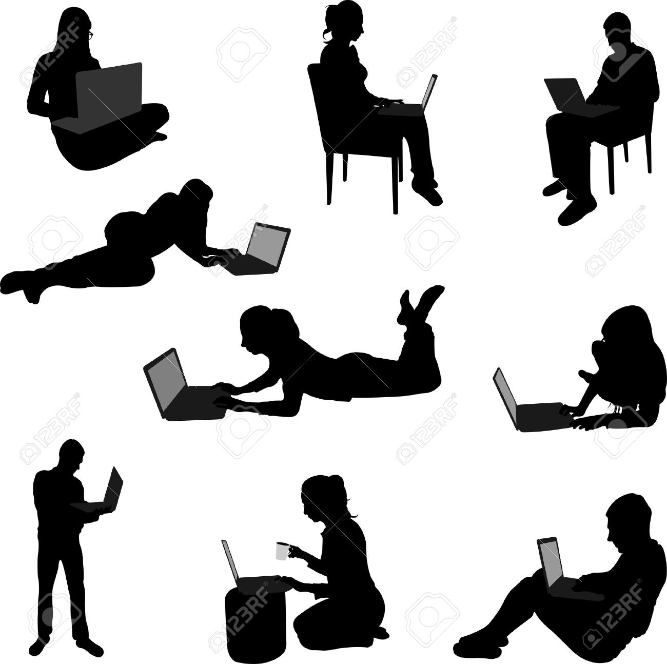 そのラップトップのシルエットで作業する人々 します のイラスト素材 ベクタ Image そのラップトップのシルエットで作業する人々 します のイラスト素材 ベクタ Image