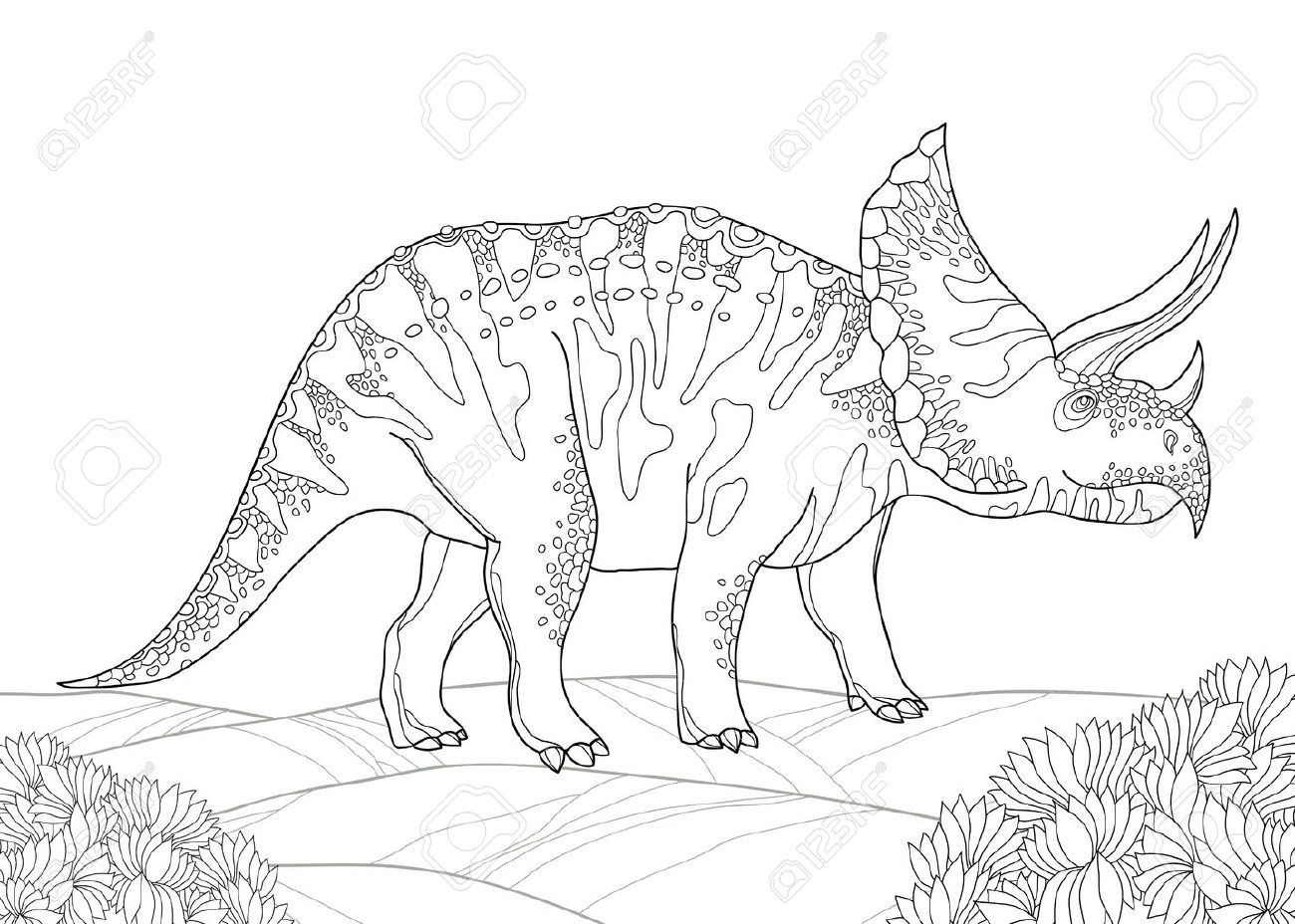 大きな角のある恐竜白い背景で隔離の家族からトリケラトプスのベクター イラストです 先史時代の恐竜シリーズ 化石動物と輪郭のスタイルで爬虫類 のイラスト素材 ベクタ Image