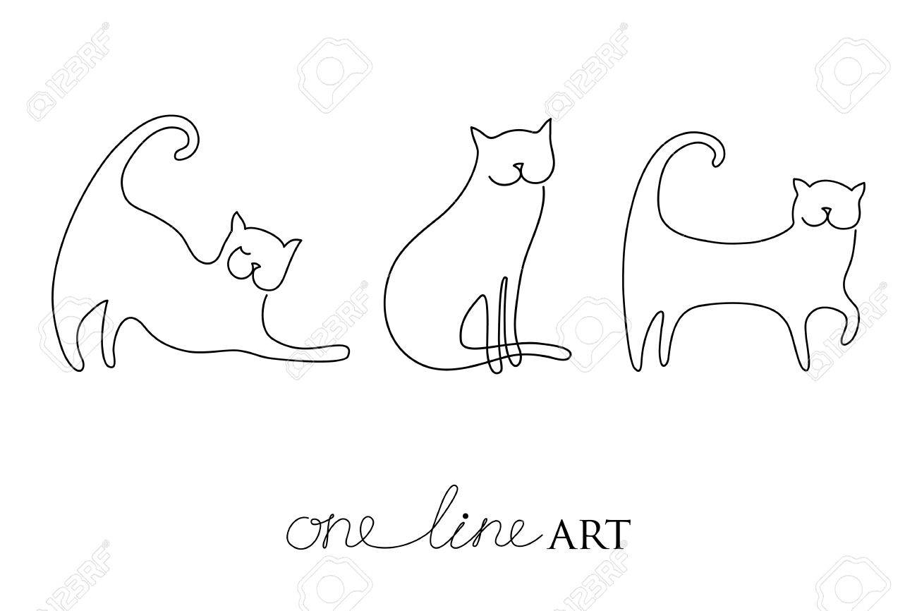 Vector Set Avec La Silhouette De Chat Noir Isole Sur Fond Blanc Chats Dans Le Minimalisme Ou Le Style D Art D Une Ligne Art Primitif Pour Le Tatouage Stylise Et Un Decor Simple
