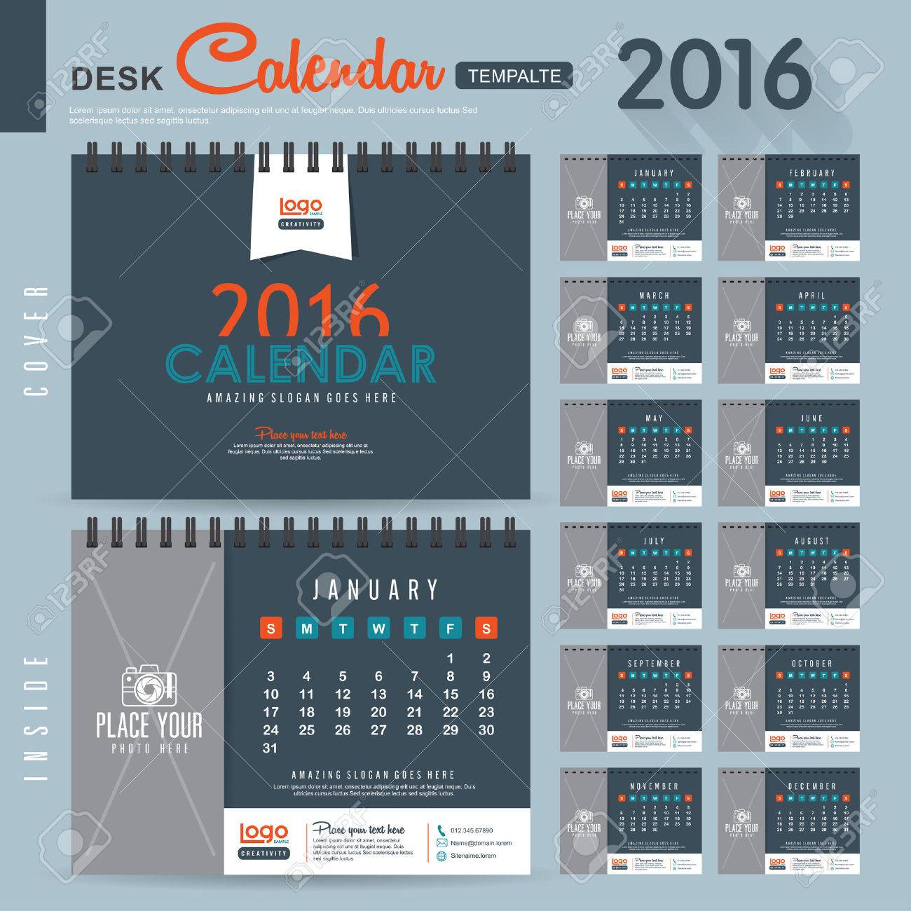 desk calendar 2016 vector design template with abstract pattern