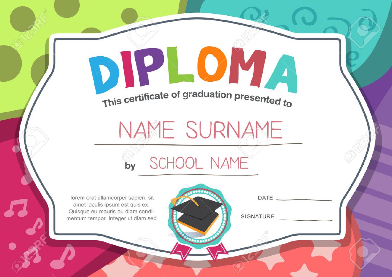 preschool kids diploma certificate background design template