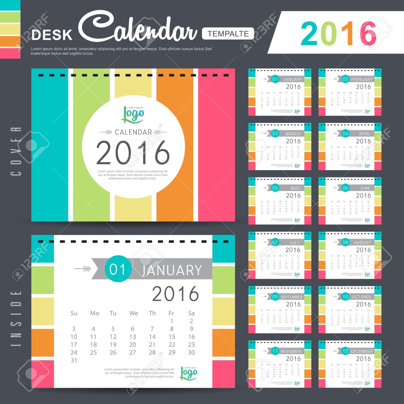desk calendar 2016 vector design template with abstract pattern
