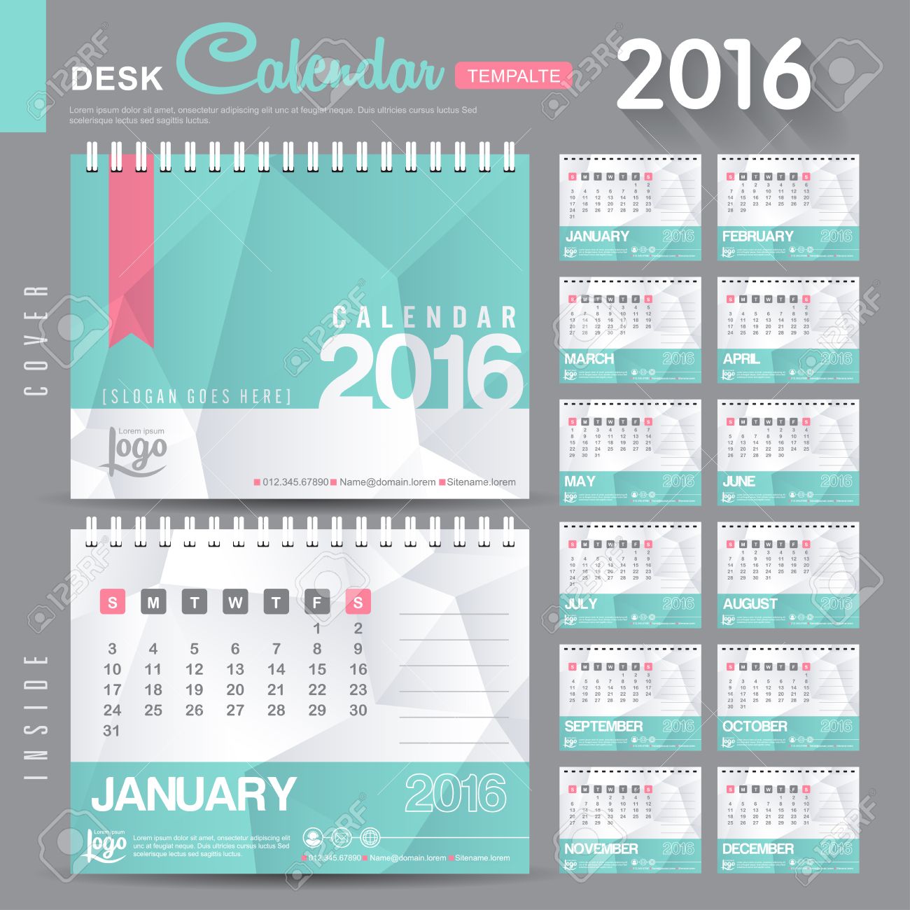 desk calendar 2016 vector design template with abstract pattern